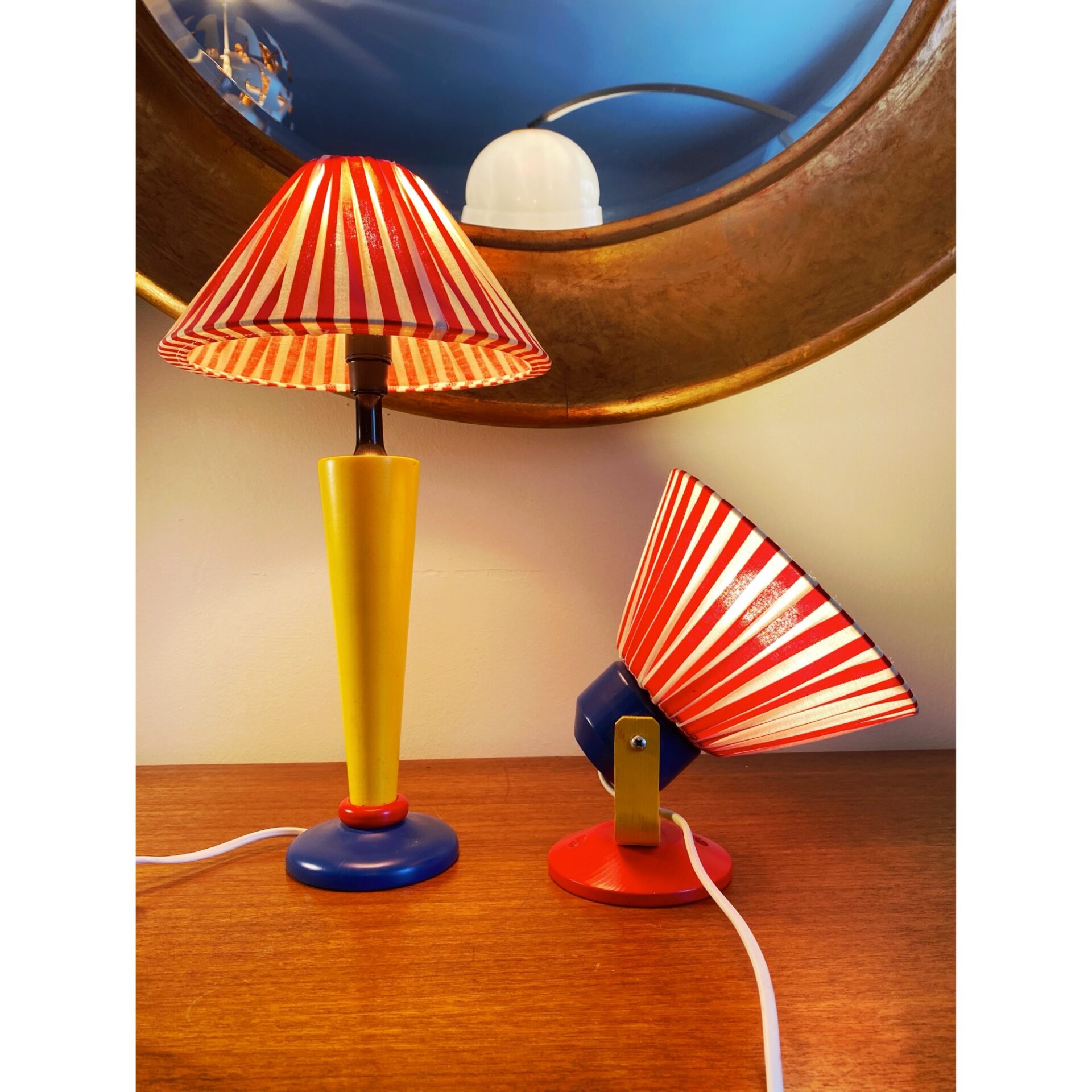 Ensemble lampe et applique bois et tissus