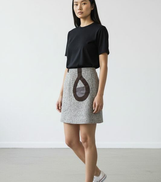Jupe vintage Pierre Cardin en laine et cuir